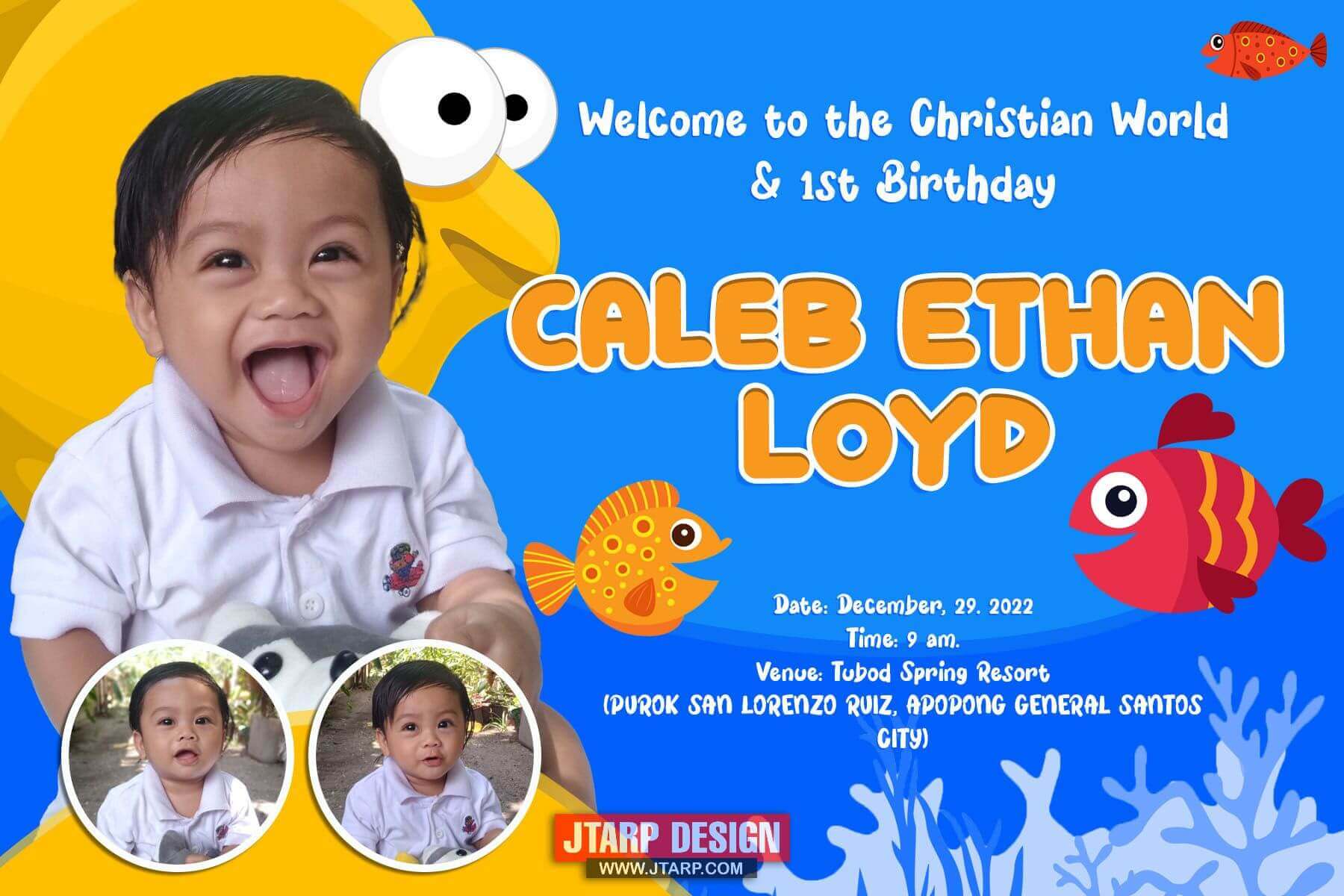 4R Invitation Front Welcome To The CHristian World 1st Birthday Caleb