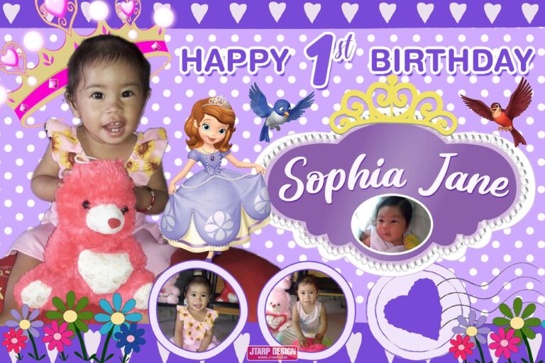 Purple Motif And Sofia The First Theme Birthday Tarpaulin Design