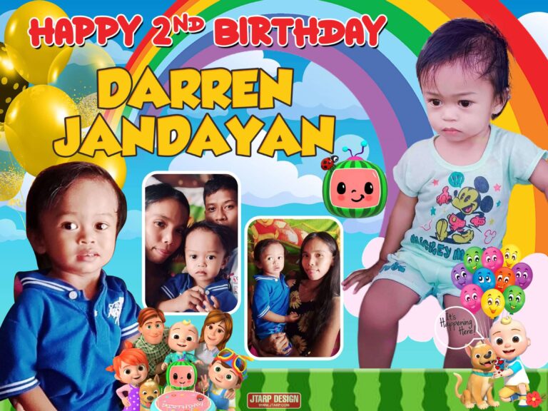 Happy 2nd Birthday Darren Cocomelon Theme Tarpaulin Design