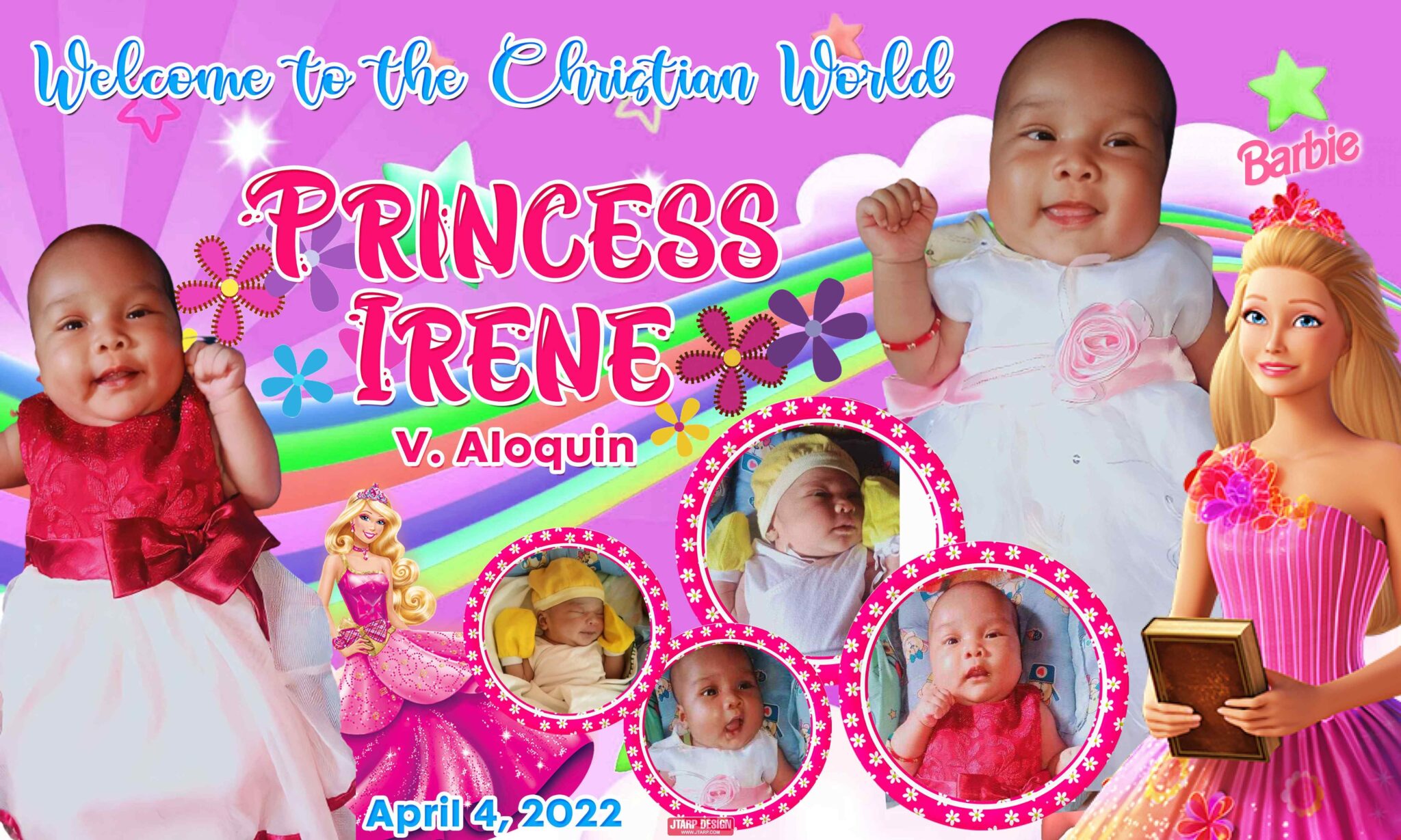 5×3 Princess Irene Aloquin Christening Tarpaulin Design Barbie Theme V2