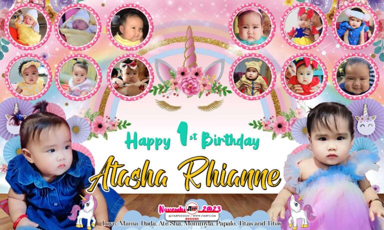 Happy 1st Birthday Atasha Rhianne Unicorn Theme Tarpaulin Design